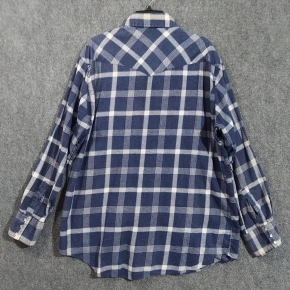 Sheplers Shirt Mens Large Blue White Plaid Western Pearl Snap Flannel Cowboy - Picture 2 of 8